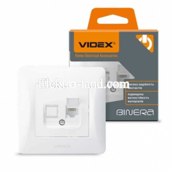 Розетка CAT3 телефонная одинарная белая Videx Binera 